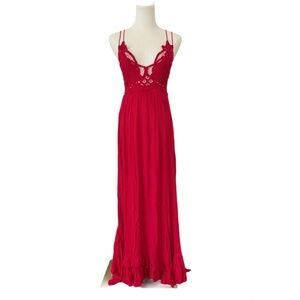 NWT Free People Adella Maxi Slip Dress in Bright Red